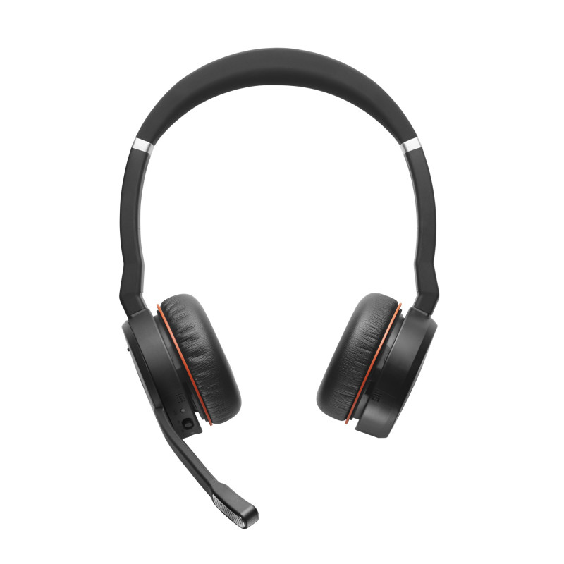 Jabra Evolve 75 MS Stereo belaidės ausinės su aktyviu triukšmo slopinimu, Microsoft Teams sertifikuotos, dvigubas Bluetooth, Busylight, ant ausų, juodos