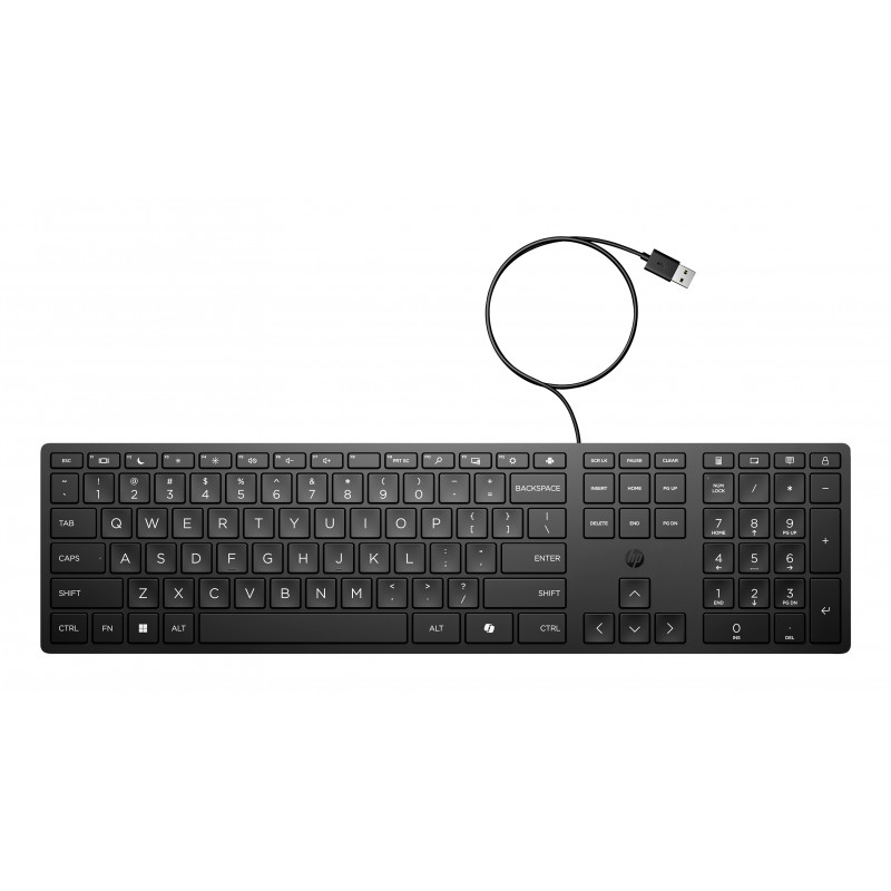 HP Desktop 320K laidinė USB klaviatūra – belgų AZERTY išdėstymas, juoda, pilno dydžio su skaičių klaviatūra, atspari išsiliejimui, skirta thin client ir staliniams kompiuteriams (9SR37AA#AC0)