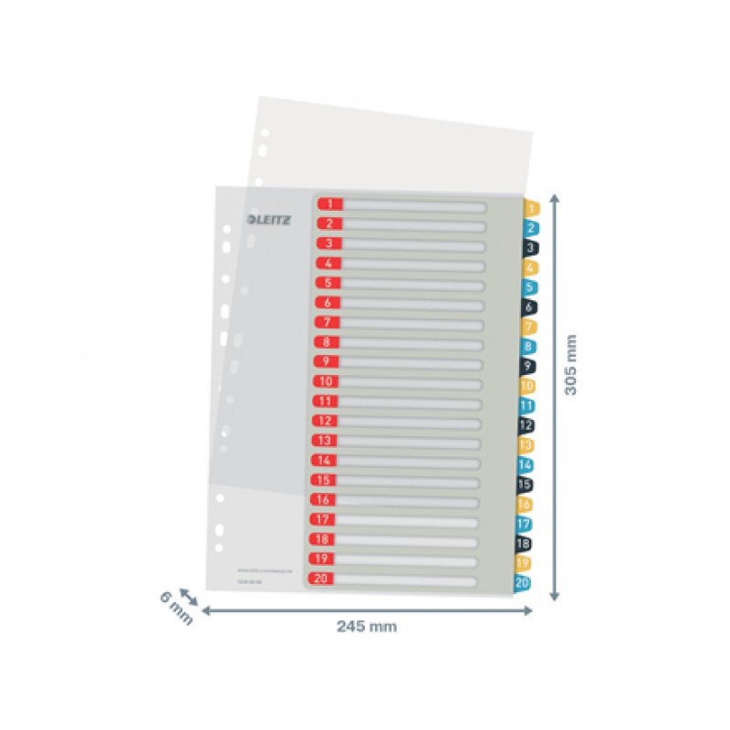 Leitz 12490000 Skaitmeninis registro skirtukas A4 su 12 kortelėmis, polipropilenas