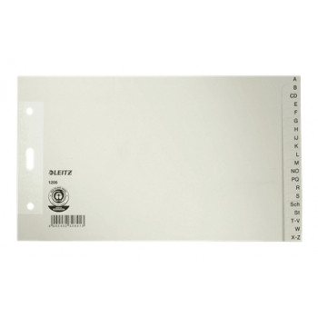 Leitz Manila Board A-Z registro skirtukai, A5 horizontalūs, 20 dalių, pilki, 100 gsm, 80 mm perforacija su sustiprintomis skylėmis (1206-00-85)