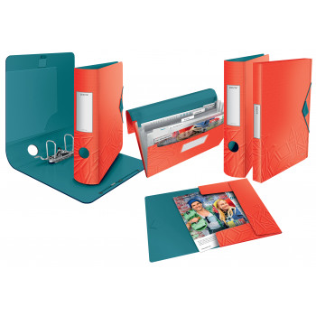 LEITZ Active Urban Chic segtuvas su svirtiniu mechanizmu, 180°, 65 mm, šviesiai raudonas, A4, Polyfoam, Duo-Optik, apvalus nugarėlė 1117-00-20