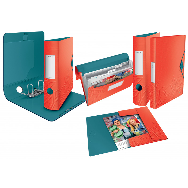 LEITZ Active Urban Chic segtuvas su svirtiniu mechanizmu, 180°, 65 mm, šviesiai raudonas, A4, Polyfoam, Duo-Optik, apvalus nugarėlė 1117-00-20