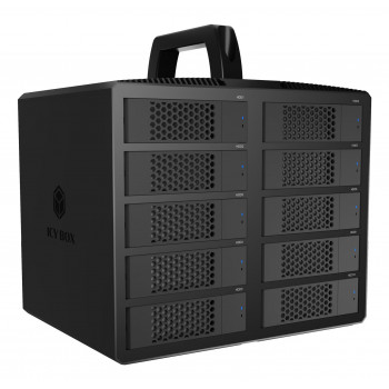 ICY BOX IB-3710-C31 10 dėžių USB 3.2 Gen 2 JBOD korpusas 2,5 colio/3,5 colio SATA HDD/SSD - vieno režimo, USB-C į C kabelis, 200 W maitinimo šaltinis, juodas