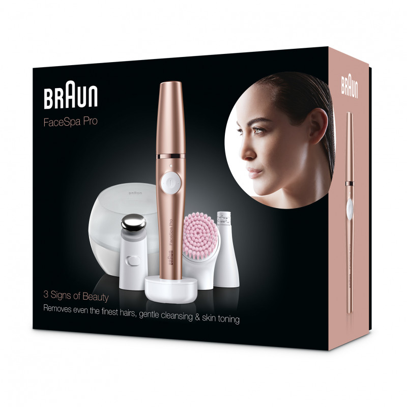 Braun FaceSpa Pro 921 3-in-1 veido epiliatorius, valymo šepetėlis ir tonizuojantis prietaisas, bronzinis-baltas