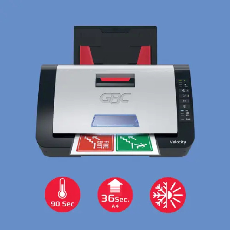 GBC Velocity A4 laminatoriaus rinkinys su 10 kišenėmis, karštoji laminacija, 2 velenai, apsauga nuo užstrigimo, juodas 4410076