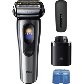 Braun NEVO 17000cc elektrinė skustuvė su Clean&Charge stotimi, 5 režimai, 360° galvutė, chromas/sidabras 349659