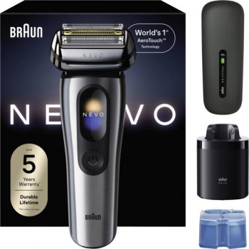 Braun NEVO 17000cc elektrinė skustuvė su Clean&Charge stotimi, 5 režimai, 360° galvutė, chromas/sidabras 349659