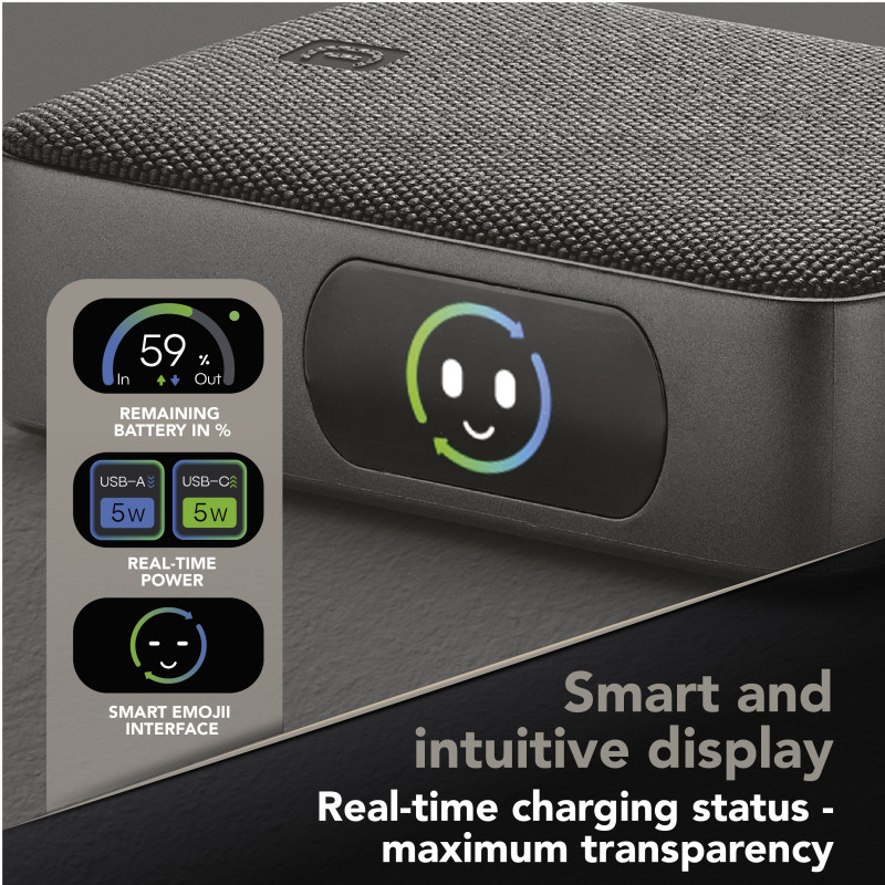 Cellularline Powerview IQ nešiojamas įkroviklis (power bank) 10000 mAh, 45 W, USB-C / USB-A, IQ ekranas 61435
