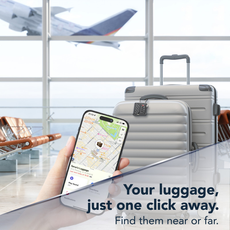 Cellularline TRACY LOCK išmanusis pakabinamas užraktas su Bluetooth sekikliu per Apple Find My, juodas 61302
