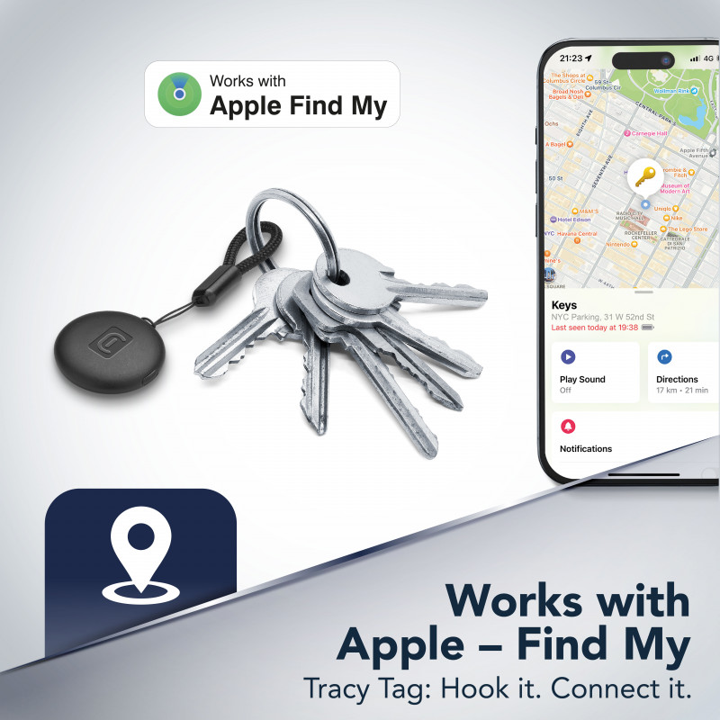 Cellularline TRACY TAG Bluetooth sekiklis, skirtas Apple Find My, juodas 60994