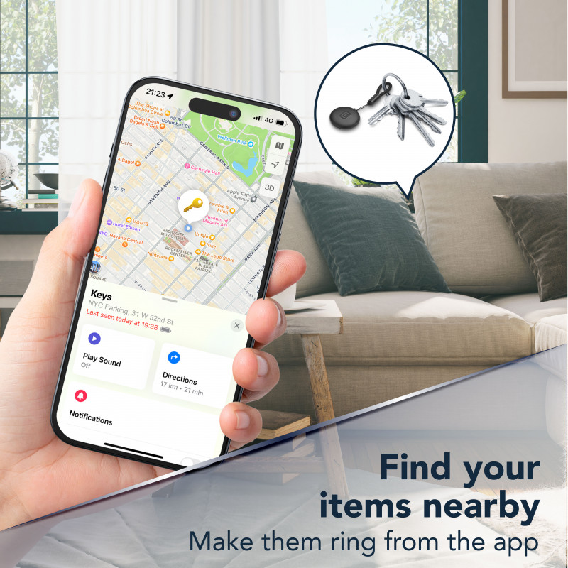 Cellularline TRACY TAG Bluetooth sekiklis, skirtas Apple Find My, baltas 60997