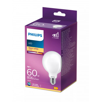 Philips LED Classic 60W G93 E27 šiltai balta matinė nepratemdoma rutulinė lemputė