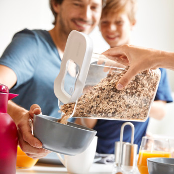 EMSA OPTIMA stačiakampė sausa maisto laikymo talpa, 0,38 L, permatoma su baltu dangteliu, hermetiškas sandariklis, be BPA, 1 vnt. 3110600891