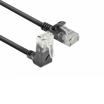 ACT DC4901 1m CAT6A U/UTP LSZH plonas tinklo kabelis, juodas, RJ45 90° į viršų – tiesus