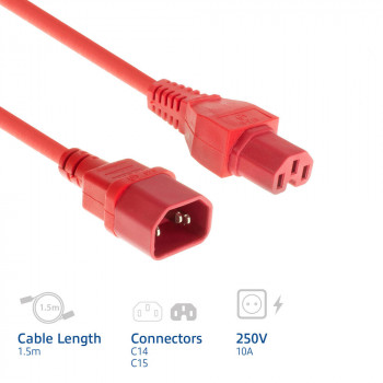 ACT Powercord C14 - C15 raudonas maitinimo laidas 1,5 m (AK5390)