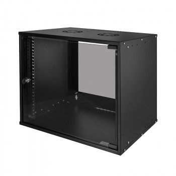 LogiLink 19 colių sieninis spintelė ECO 9U, 550 mm gylio, stiklinėmis durelėmis, juoda RAL 9005, surenkama W09C55B