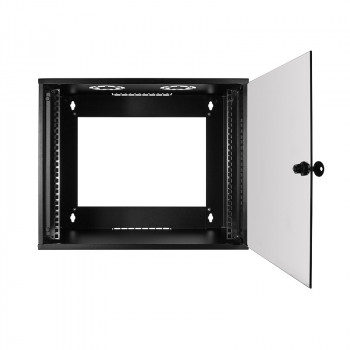 LogiLink 19 colių sieninis spintelė ECO 9U, 550 mm gylio, stiklinėmis durelėmis, juoda RAL 9005, surenkama W09C55B
