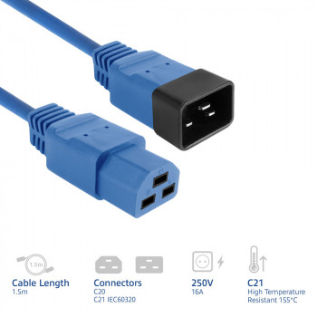 ACT maitinimo laidas C20 į C21 IEC 60320 mėlynas 1,5 m (AK5366)