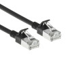 ACT juodas 0,15 m LSZH S/FTP CAT7 Slimline tinklo kabelis su RJ45 jungtimis ir apsauga nuo užkabinimo (DF7930)