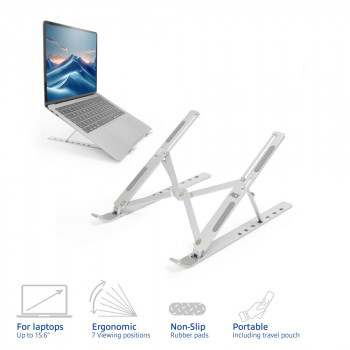 ACT Foldable Laptop Stand, 7 pakopų reguliuojamo aukščio, aliuminis, sidabrinis, ACT Essentials (AC8121)
