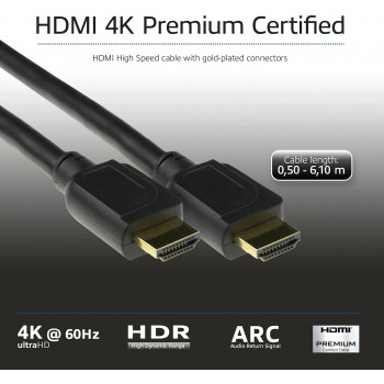 ACT AK3947 HDMI kabelis 6,1 m 4K 60Hz HDR ARC 18Gbps juodas