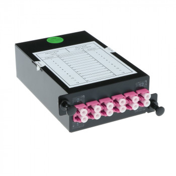 ACT FA2054 Fanout kaseta 12 pluoštų MTP/MPO į LC Duplex Low Loss OM4, suderinama su LGX, juoda