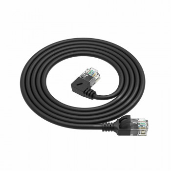 ACT DC1901 1 m CAT6A U/UTP LSZH plonas tinklo kabelis, RJ45 90° kampu į kairę į tiesų, juodas