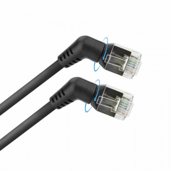 ACT DD1910 CAT6A U/FTP plonas tinklo kabelis, 10m, juodas, kampuoti 360° pasukami RJ45