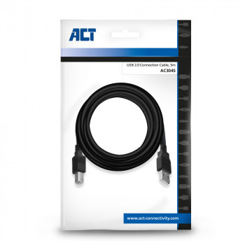 ACT AC3045 USB 2.0 kabelis, USB-A (vyriškas) į USB-B (vyriškas), 5 m, juodas