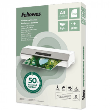 Fellowes Eco Gloss A3 laminavimo kišenės, 80 mikronų, 100 vnt., 50% perdirbto plastiko 100142988