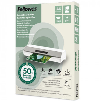 Fellowes laminavimo kišenės A6 blizgios 160 mikronų, 100 vnt. pakuotė - 50% perdirbtų medžiagų 100143441