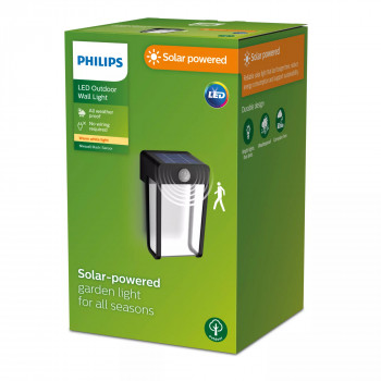 Philips Outdoor Solar Shroud lauko sieninė saulės šviesa 2,3 W su dienos šviesos ir judesio jutikliu