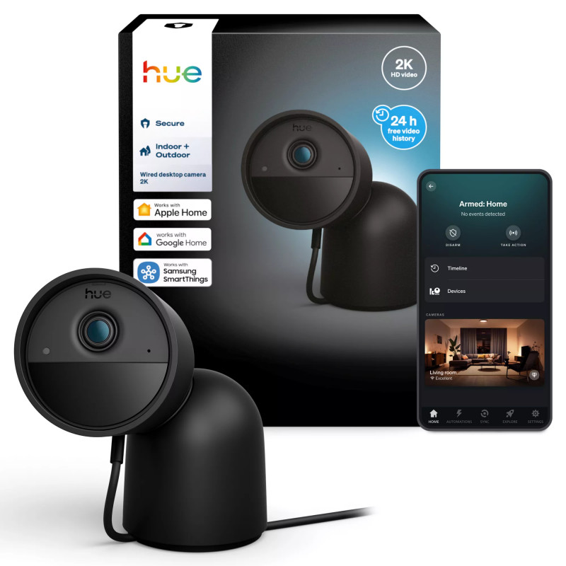 Philips Hue Secure Wired Camera su stovu, 2K vaizdo raiška, juoda