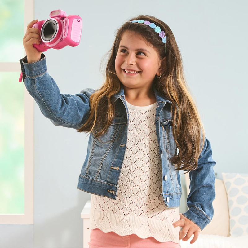 VTech Kidizoom Duo FX rožinis skaitmeninis fotoaparatas su dvigubais objektyvais, 5MP, 2,4 colio spalvotas LCD, žaidimai, microSD lizdas, USB, 4x AA 80-519954