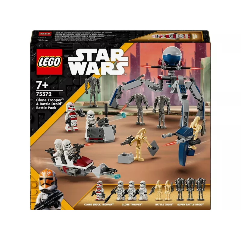 LEGO Star Wars Clone Trooper & Battle Droid Battle Pack – Klonų kareivio ir kovos droido rinkinys su greičio dviračiu, 4 minifigūrėlėmis ir 5 figūrėlėmis