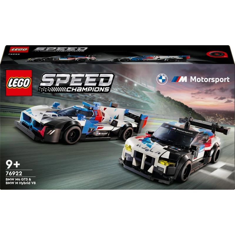 LEGO Speed Champions BMW M4 GT3 ir BMW M Hybrid V8 lenktyninių automobilių konstruktorius 9+ metų vaikams su 2 vairuotojų minifigūrėlėmis