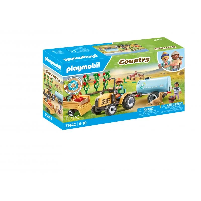 Playmobil 71442 Country: Traktorius su priekaba ir vandens rezervuaru – Šviežias derlius ūkyje, mokymasis apie aplinką, smagus vaidmenų žaidimas