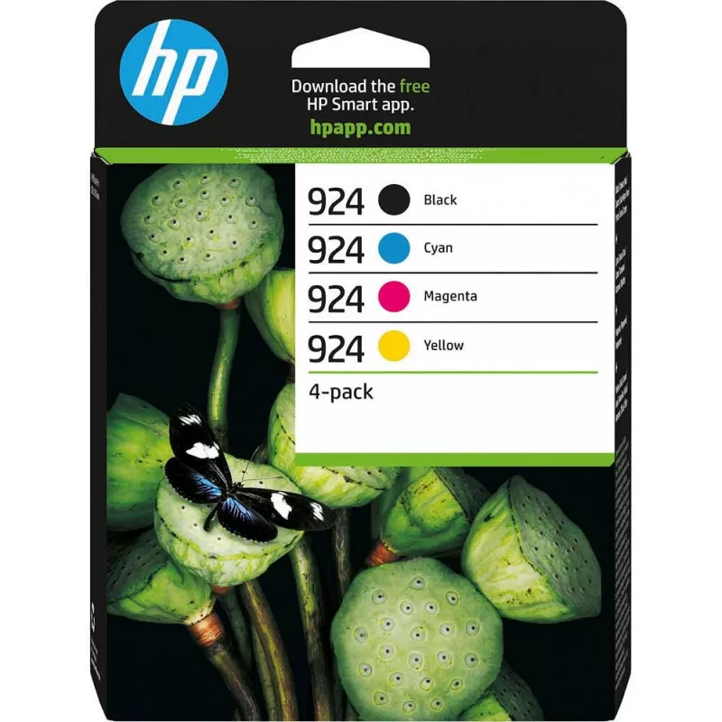 HP 924 CMYK Original rašalo kasetės 4 vnt., juoda, žalsvai mėlyna, rausvai raudona, geltona, 500 puslapių, 400 puslapių