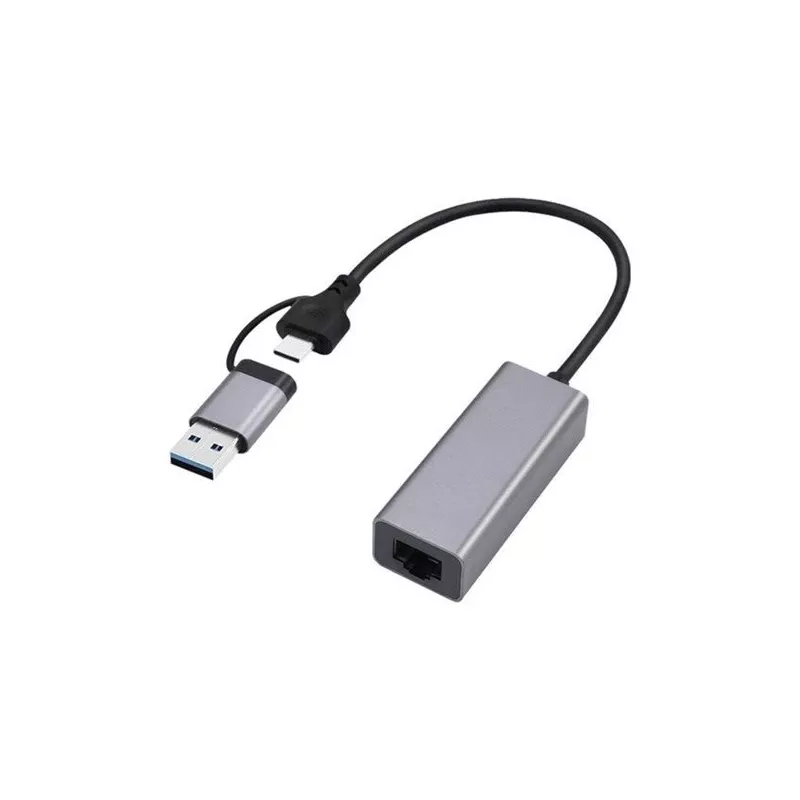 Gembird A-USB3AC-LAN-01 USB 3.1 + Type-C Gigabit tinklo adapteris, 1x RJ-45, 10/100/1000 Mbps, metalinis korpusas, kosminis pilkas (space grey)