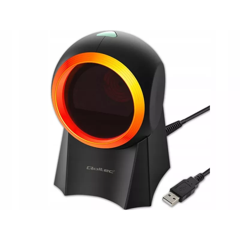 Qoltec 50857 laidinis stacionarus brūkšninių kodų skaitytuvas, 1D/2D, QR, USB, 1,75 m laidas