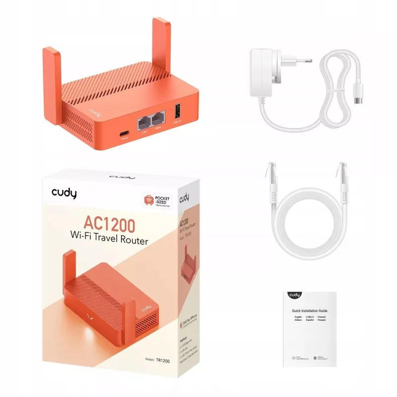 Nešiojamas maršrutizatorius Cudy AC1200 (TR1200) — Oranžinis, AC maitinimas, 1x RJ-45 LAN/WAN, USB 2.0
