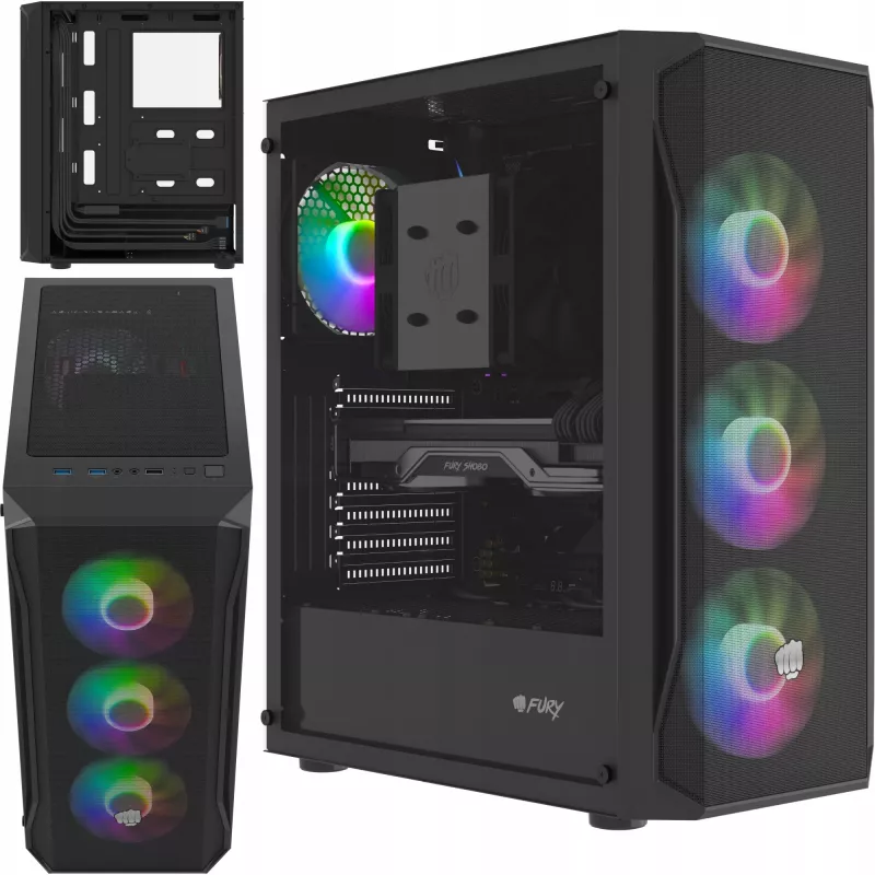 Korpusas Fury Shobo SH4F su RGB langu 4x ventiliatoriai MIDI kompiuteriui