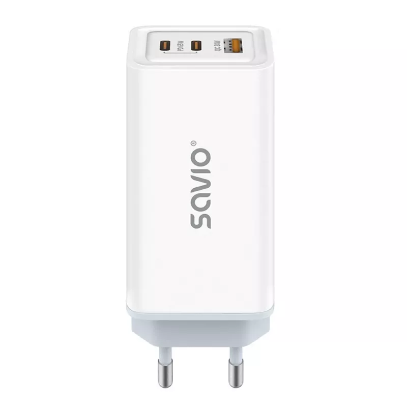 SAVIO LA-07 GaN 65W sieninis įkroviklis, USB, QC4.0+, PD 3.0, Baltas