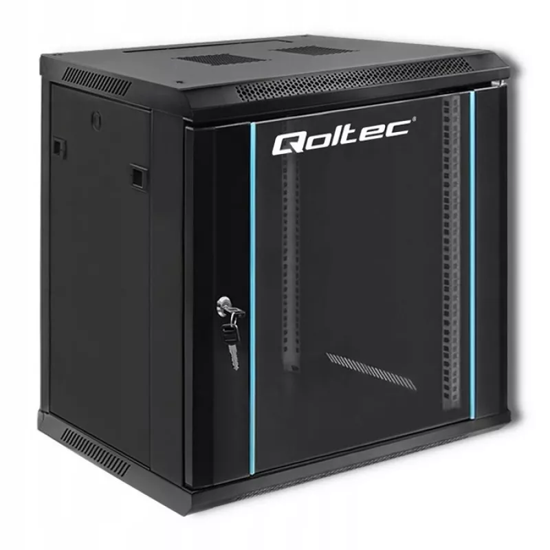19 colių stelažo spinta QOLTEC 54464 12U 600x635x450 mm juoda