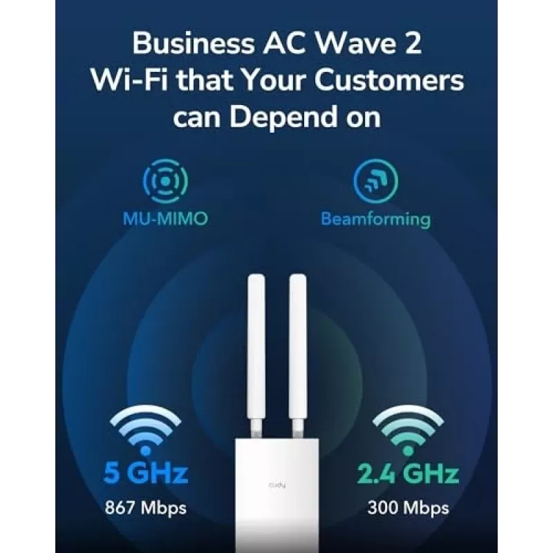Cudy AP1300 Outdoor belaidis prieigos taškas AC1200, dual-band 2,4/5 GHz, 300/867 Mbps, IP65, PoE, 2 išorinės RP-SMA antenos