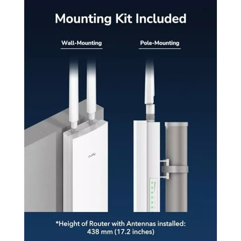 Cudy AP1300 Outdoor belaidis prieigos taškas AC1200, dual-band 2,4/5 GHz, 300/867 Mbps, IP65, PoE, 2 išorinės RP-SMA antenos