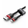 USB-A į Lightning laidas Baseus Cafule 2.4A QC 3.0, 1 m — juodas/raudonas