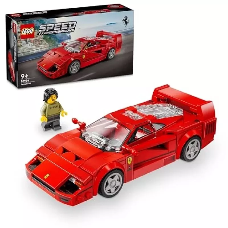 LEGO Speed Champions Ferrari F40 Supercar statomas modelis su vairuotojo minifigūrėle, 9+ metų vaikams