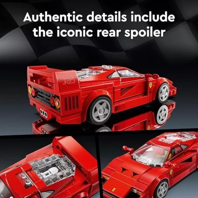 LEGO Speed Champions Ferrari F40 Supercar statomas modelis su vairuotojo minifigūrėle, 9+ metų vaikams