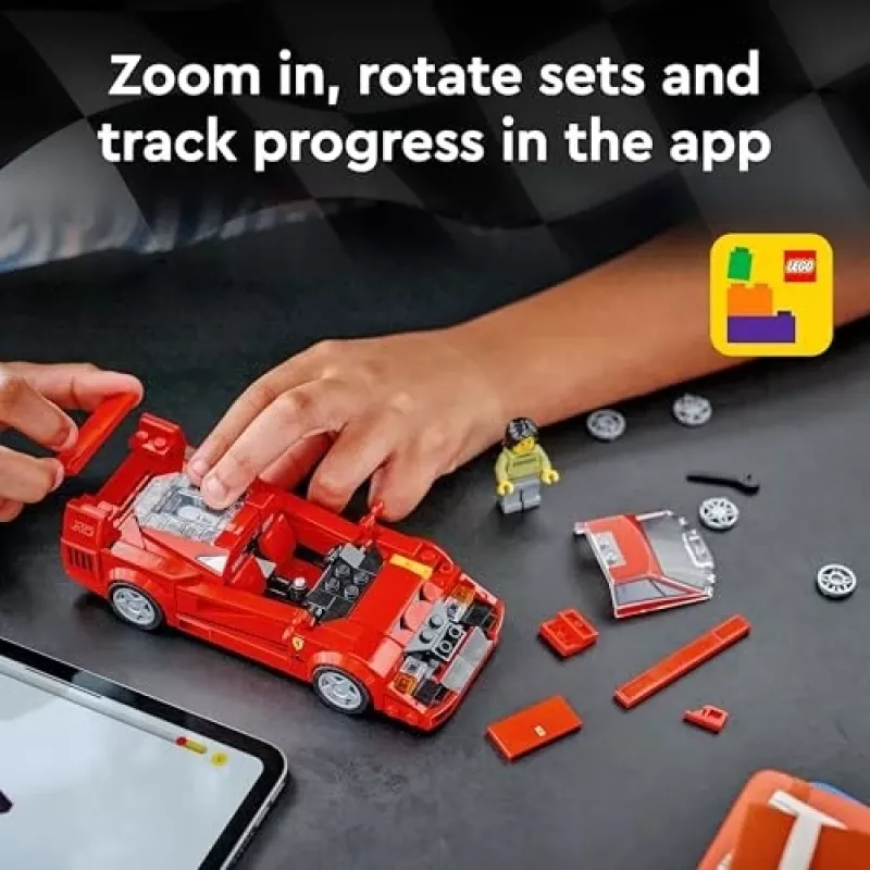 LEGO Speed Champions Ferrari F40 Supercar statomas modelis su vairuotojo minifigūrėle, 9+ metų vaikams